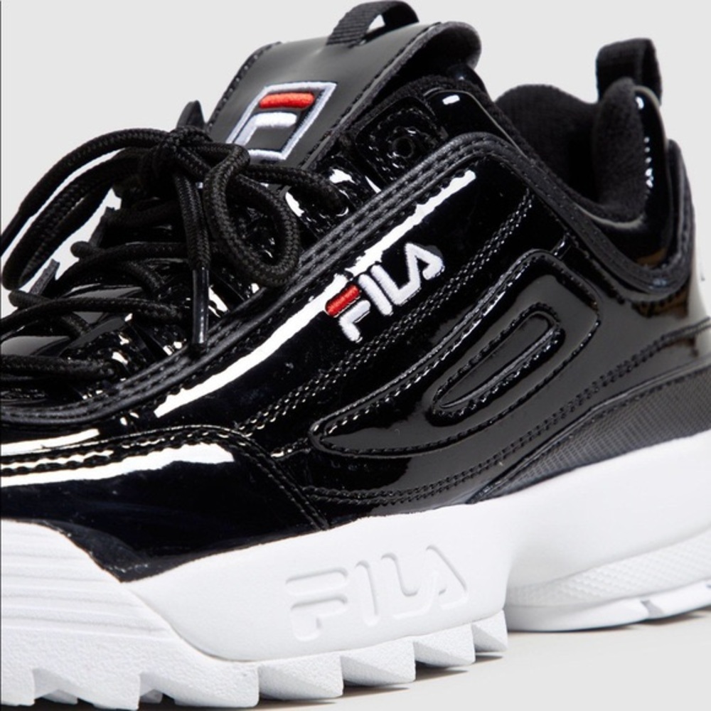 Shiny black FILA disruptor